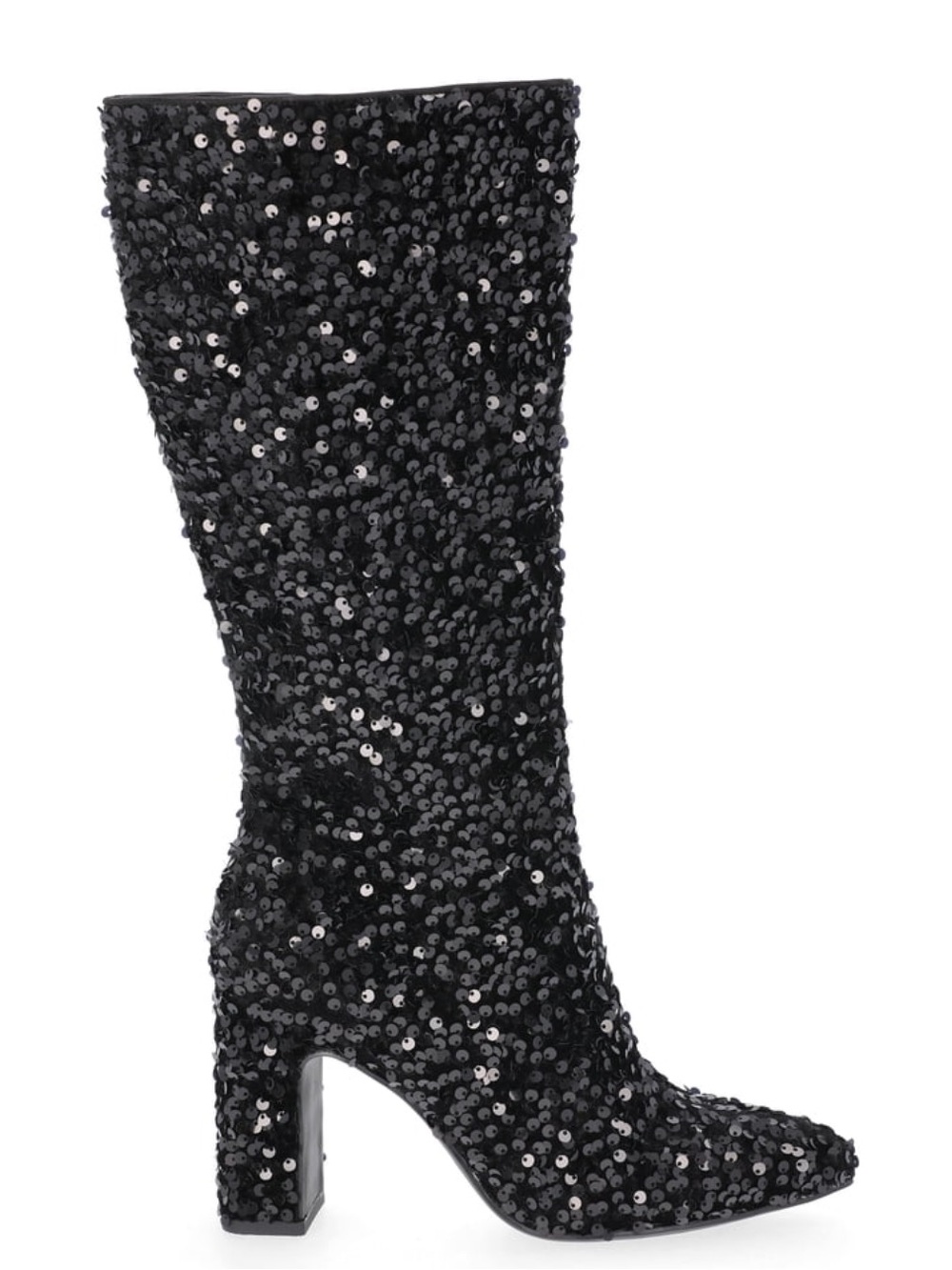 Steve Madden Black Sequin Mid-Calf Block Heel Boots